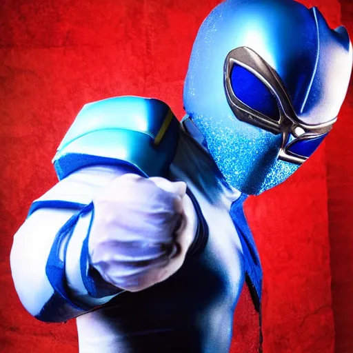 Prompt: blue santa claus as the blue power ranger, digital photography, high detailed