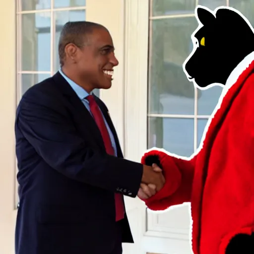 Prompt: a monkey in a jacket shakes hands with the president, a political channel, news.