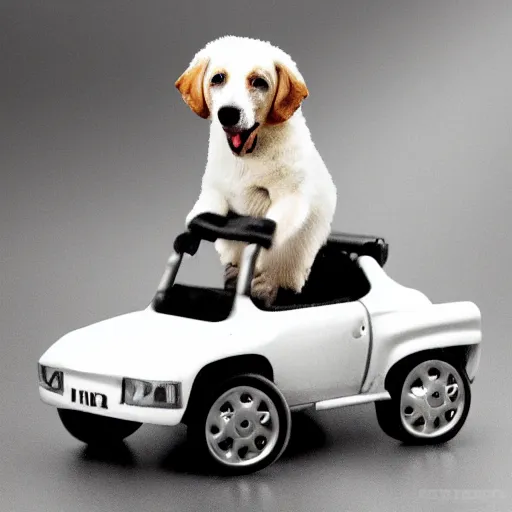 Image similar to a dog riding a race car in the style of P.D. Eastman