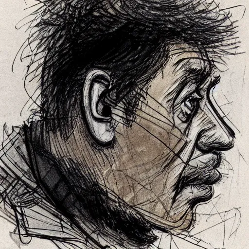 Image similar to a realistic yet scraggly portrait sketch of the side profile of a stern and sophisticated the engineer, trending on artstation, intricate details, in the style of frank auerbach, in the style of sergio aragones, in the style of martin ansin, in the style of david aja, in the style of mattias adolfsson