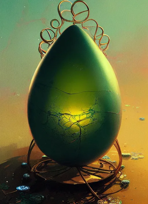 Prompt: faberge - adamant egg and andel shine, hyperrealism, no blur, 4 k resolution, ultra detailed, style of alexander trufanov, ismail inceoglu, tyler edlin, syd mead, carlos schwabe