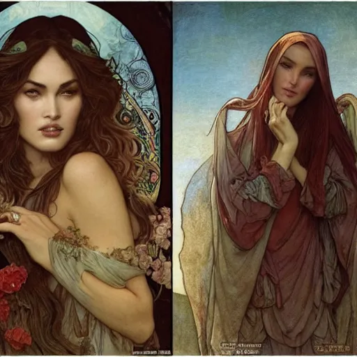 Image similar to Megan Fox, Alfons Maria Mucha