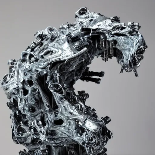 Image similar to liquid forms in metal abstract sculpture cyberpunk