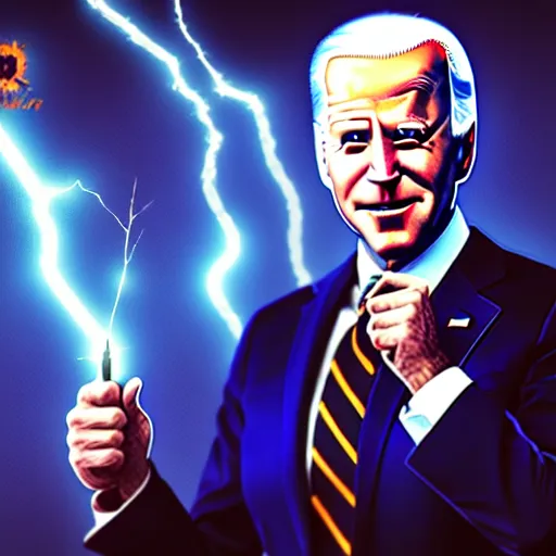 Image similar to dark wizard Joe Biden with lightning propaganda poster, UHD, hyperrealistic render, highly detailed, 4k, artstation