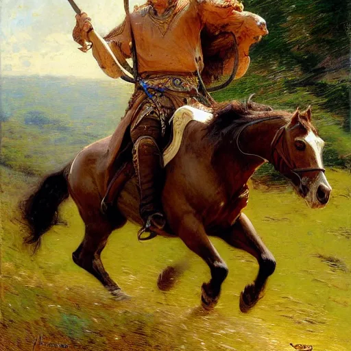 Image similar to attractive lionel messi as attractive lionel messi riding a horse, natural lighting, high quality, very detailed painting, by gaston bussiere, donato giancola, j. c. leyendecker