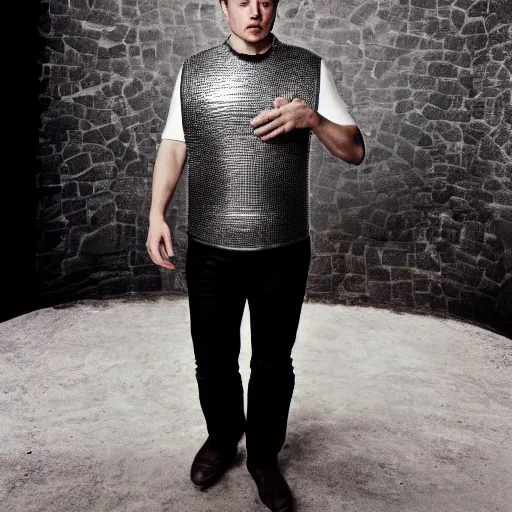 Prompt: Elon Musk wearing chainmail, photoshoot