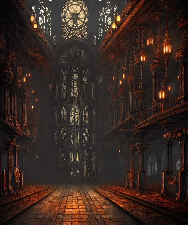 Image similar to steam necropolis, memento mori, gothic, neo - gothic, art nouveau, hyperdetailed copper patina medieval icon, stefan morrell, philippe druillet, ralph mcquarrie, concept art, steampunk, unreal engine, detailed intricate environment, octane render, moody atmospherics, volumetric lighting, ultrasharp, ominous, otherworldly