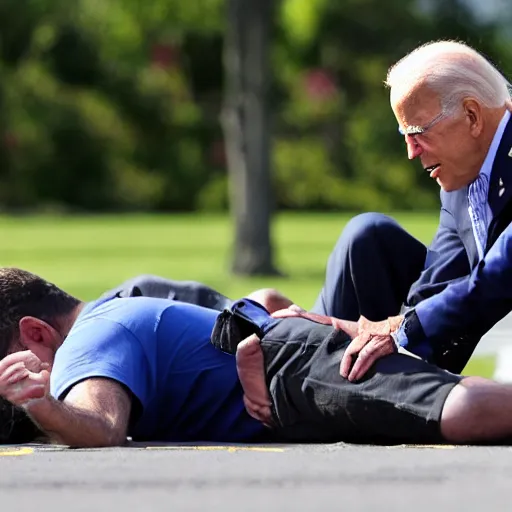 Image similar to joe biden on the ground after falling of a bike