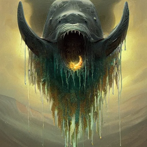 Image similar to decorative shrine of the humpback whale god of the sea, acanthus scroll, ceremonial clouds, dripping paint, fibonacci rhythm, artstation, art germ, wlop, karol bak, christopher balaskas