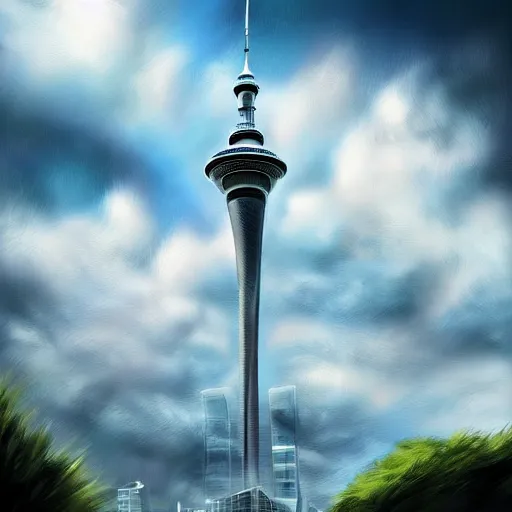 Prompt: auckland sky tower, fantasy, digital art, evil, artstation