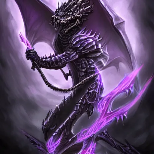 Image similar to violet reaper dragon hybrid, dark background with skulls, fantasy game art, fantasy rpg, league of legends