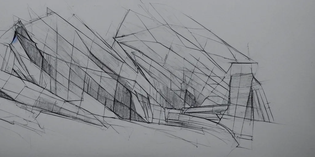 Prompt: davinci sketch technique style old paper zaha hadid building