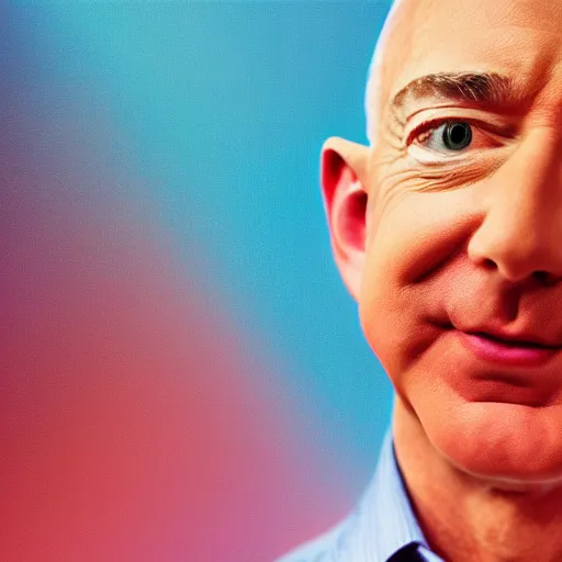 Prompt: Jeff Bezos by Jeff Koons, zoomed out, orange backgorund, pastel colours, 4k, 8k, pleasent composition, minimalistic