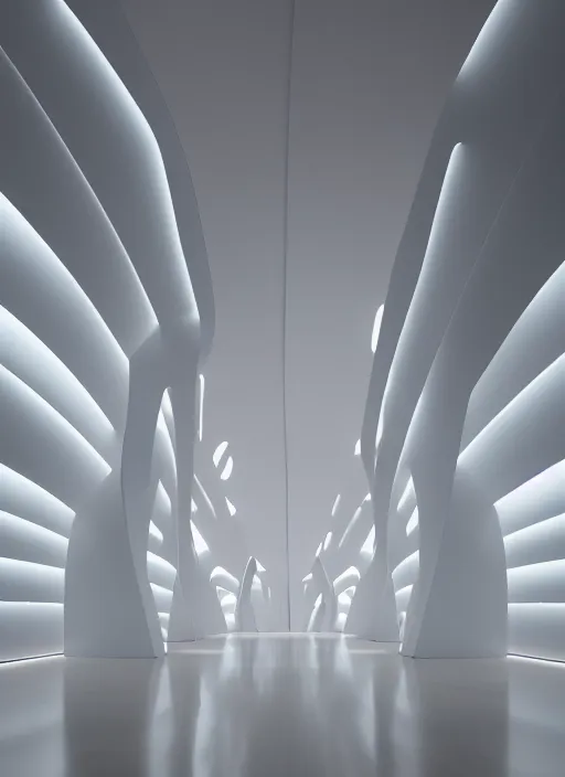 Image similar to bright white zen room full of flowers and soft - rainbow light, well contoured smooth fair walls, up close shot, sharp focus, global illumination, radiant light, zaha hadid, irakli nadar, octane highly render, 4 k, ultra hd,