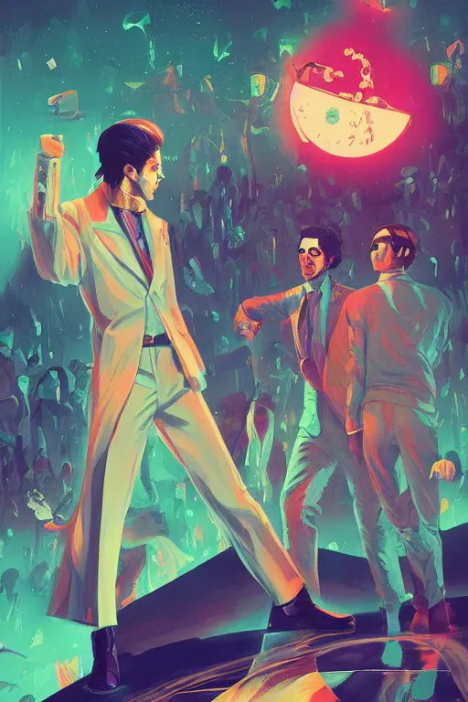 Image similar to A fever of the night, a grime tale of the night fever by the brothers guild, digital painting, artstation, ristan Eaton, victo ngai, artgerm, RHADS, ross draws, anime styled