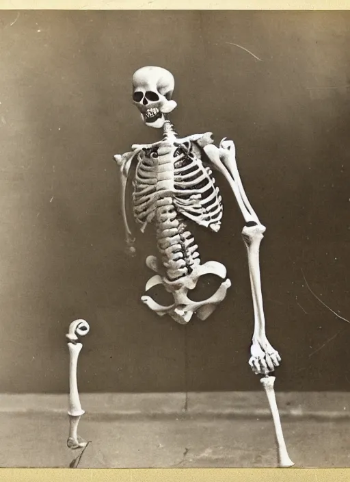 Prompt: old photo of an overweight skeleton