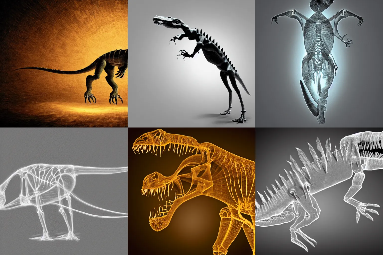 Prompt: an xray image of a dinosaur