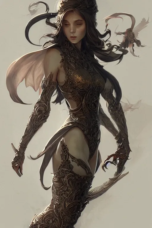 Image similar to full body portrait of an girl, D&D, fantasy, intricate, elegant, highly detailed, digital painting, artstation, concept art, smooth, sharp focus, illustration, art by artgerm and greg rutkowski and peter mohrbacher