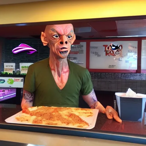 Image similar to gollum at taco bell