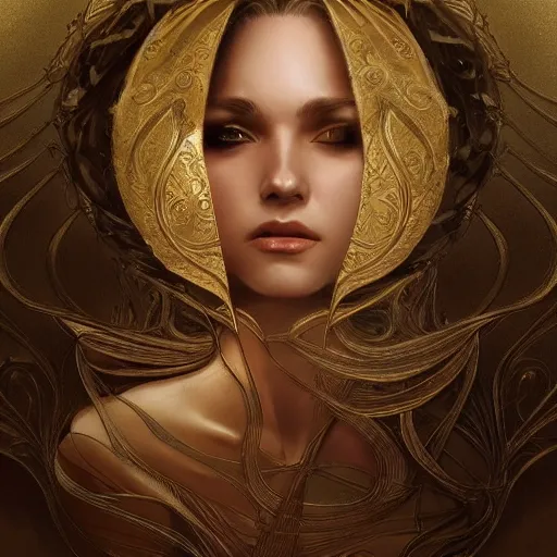 Image similar to Sandman with a gold suit, portrait, intricate, elegant, highly detailed, digital painting, artstation, concept art, smooth, sharp focus, illustration, art by artgerm and greg rutkowski and alphonse mucha