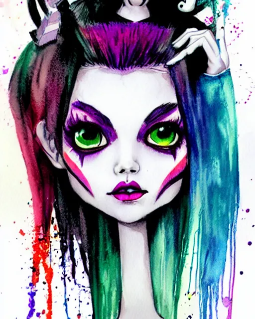 Image similar to colorful pencil portrait of monster high draculaura doll, by sabrina eras, alice x. zhang, agnes - cecile, blanca alvarez, very detailed, watercolor