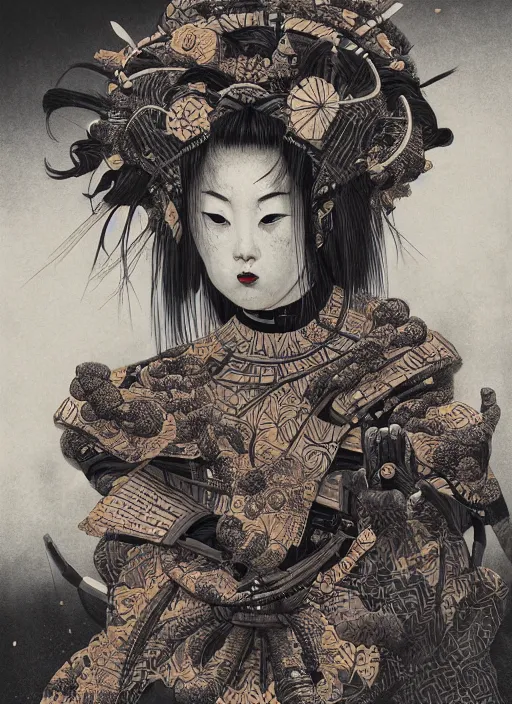 Image similar to Samurai goddess painting by Dan Hillier, trending on artstation, artstationHD, artstationHQ, 4k, 8k