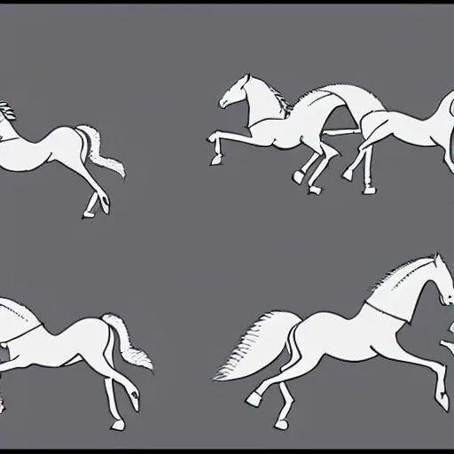 Image similar to 4 progressive frames of a horse running frame - by - frame from'learning to animate'