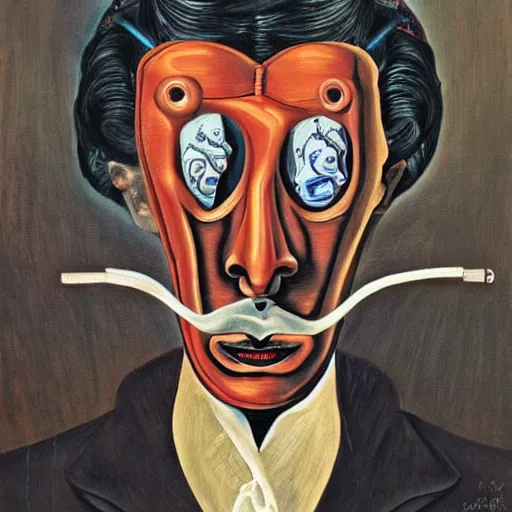 Image similar to half salvador dali, half robot, portrait, in style of salvador dali