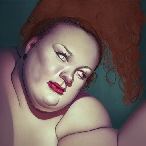 Image similar to the huge fat woman's head is on the in the closet, hiding from the darkness. medium shot. beautiful colors, great lighting. fantastic movie scene. subsurface scattering shiny skin. beautiful lighting, 4 k post - processing, trending in art station, cg society, highly detailed, 5 k extremely detailed, 3 d. cinematic scene. sharp image.