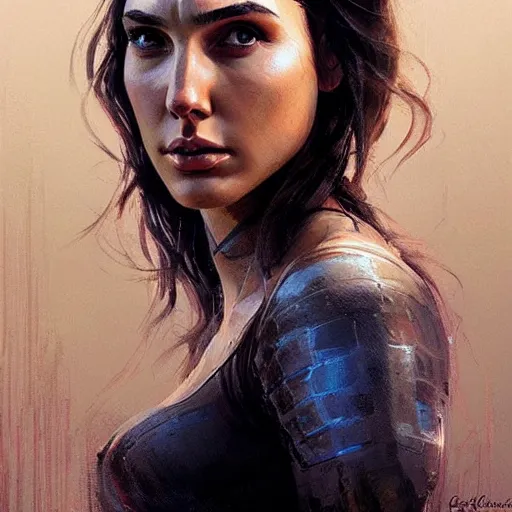 Image similar to “ portrait of gal gadot by greg rutkowski, young, attractive, highly detailed portrait, scifi, digital painting, artstation, concept art, smooth, sharp foccus ilustration, artstation hq ”