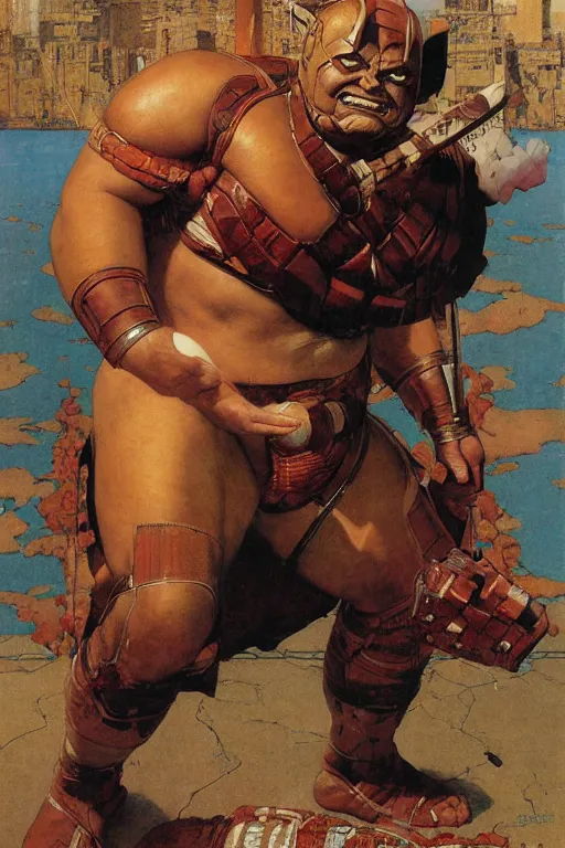 Image similar to full length portrait of akebono taro as marvel's juggernaut, new york, painted by lawrence alma tadema, zdzislaw beksinski, norman rockwell, jack kirby, tom lovell, alex malveda, greg staples