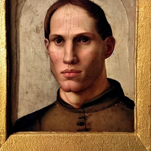 Image similar to A 14th century italian renaissance oil painting of Jerma985, portrait of Jerma985, grainy, realistic, very realistic, hyperrealistic, highly detailed, very detailed, extremely detailed, very neat, very epic, very cool, detailed, trending on artstation