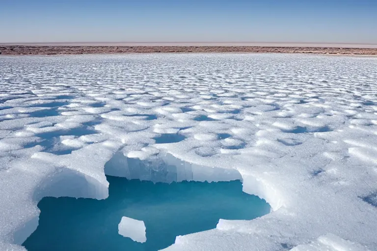 Image similar to an oasis in the sahara desert frozen and covered in ice and snow