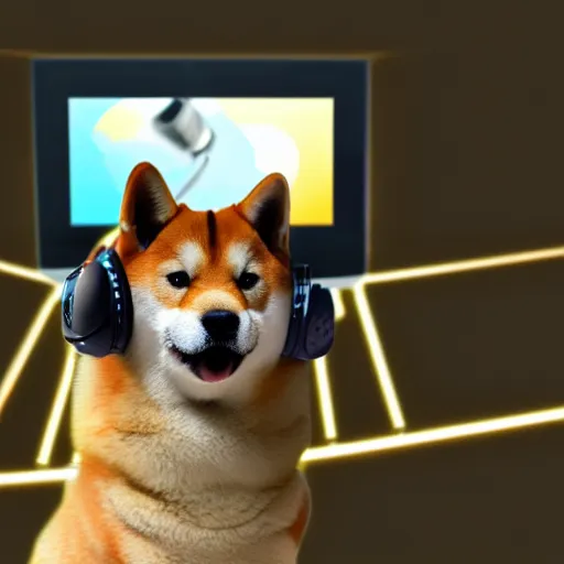 shiba inu wearing a gaming headset, playing on | Stable Diffusion | OpenArt