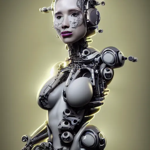 Image similar to an extremely beautiful biomechanical female robot with large emoji, twins, neon jacuzzi, oppai cyberpunk, chimeric organism, pale skin, organic polycarbon, full frontal portrait, highly detailed, transhumanist hydration, light bath, symmetrical, goddess, mendelbrot fractal, ray tracing, hyperdetailed, hyperrealistic, trending on artstation, octane render, hdr, uhd 4k