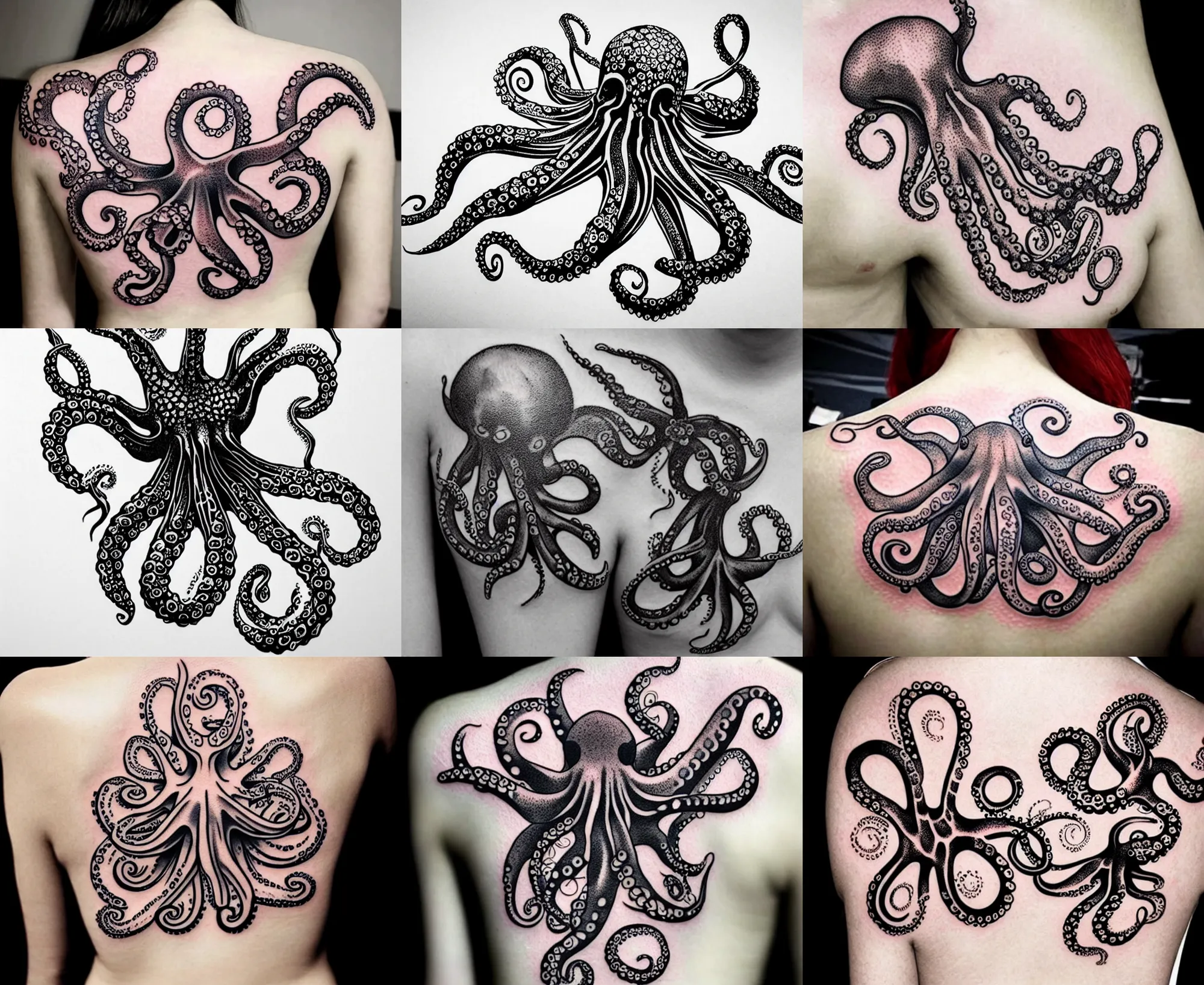 Prompt: detailed amazing floral tattoo stencil of a small cute octopus