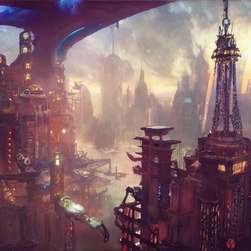 Image similar to underwater city, bioshock, highly detailed painting by gaston bussiere, craig mullins, j. c. leyendecker 8 k