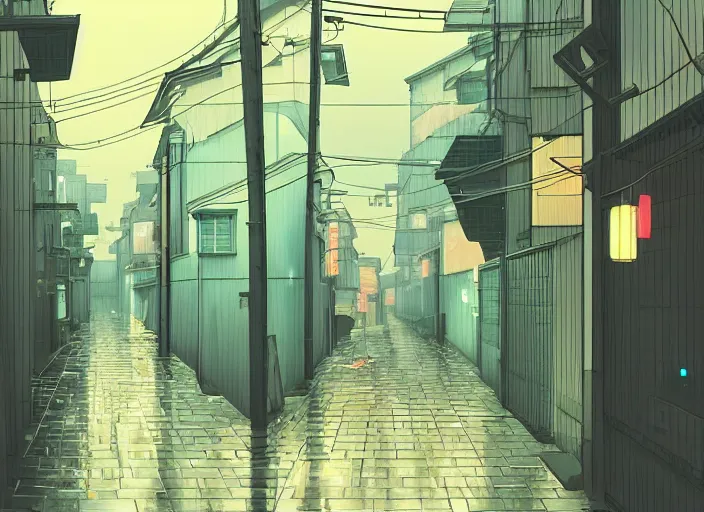 Image similar to window in foreground!!! tokyo alleyway, rainy day, by cory loftis, makoto shinkai, hasui kawase, james gilleard, beautiful, serene, peaceful, lonely, golden curve composition