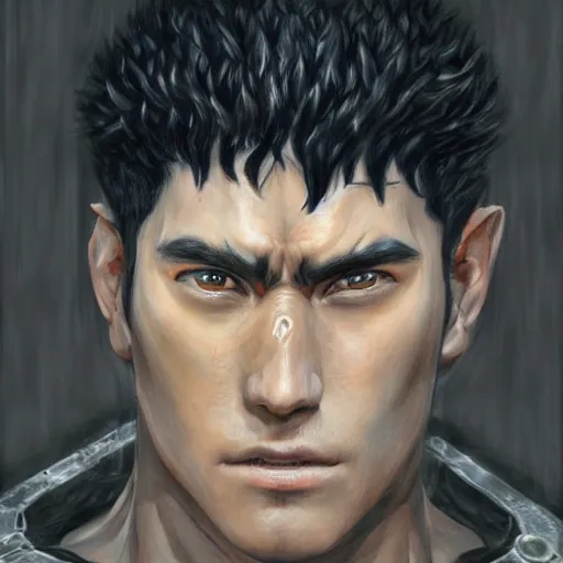Prompt: oil painting portrait of guts from berserk extremely detailed, made by wlop and maxwell boas