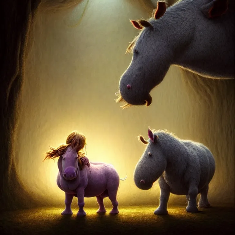 Image similar to epic professional digital art of hungry eeyore, atmospheric lighting, painted, intricate, detailed, by leesha hannigan, wayne haag, reyna rochin, ignacio fernandez rios, mark ryden, iris van herpen, best on artstation, best on cgsociety, epic, stunning, gorgeous, much wow, cinematic, masterpiece.