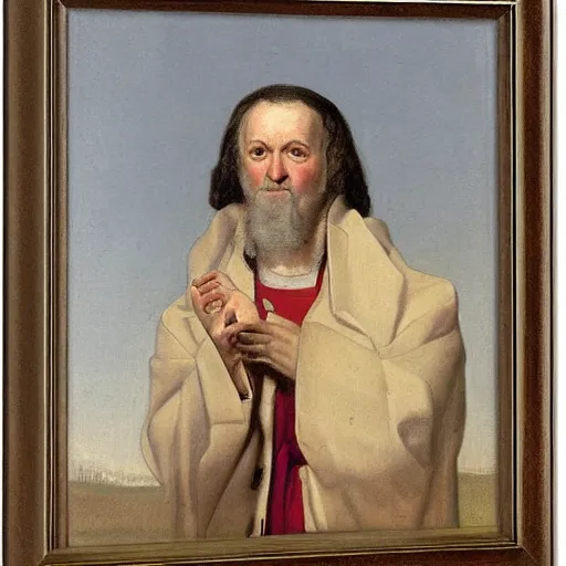 Prompt: portrait of pop holding a cross by George Stubbs