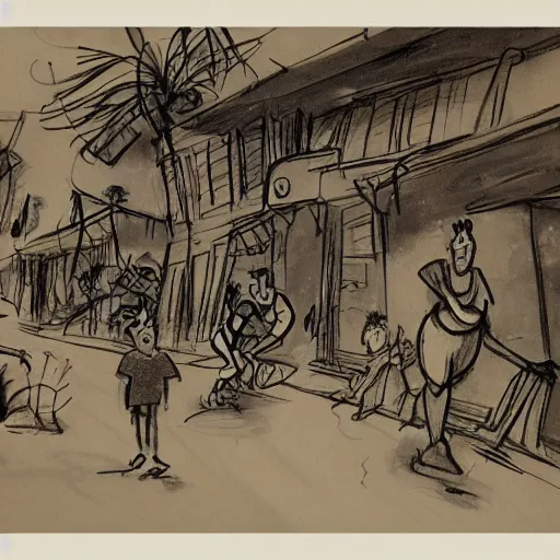 Image similar to milt kahl sketch of slums of miami