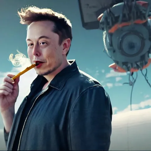 Prompt: a cinematic shot of Elon Musk smoking weed with SpongeBob, masterpiece