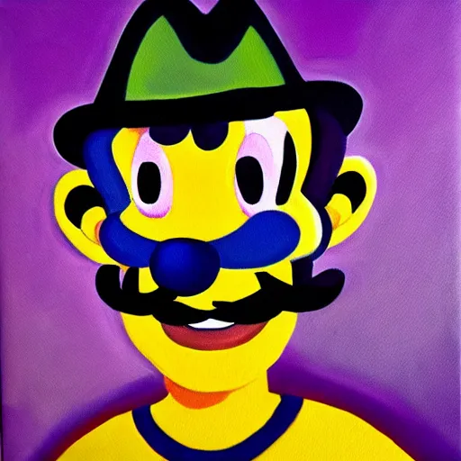 Image similar to Still oil painting of Waluigi. 8k. Trending. Good lighting.