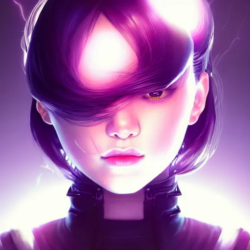 Image similar to cute girl electrocuted, sparks, lightning, occlusion shadow, specular reflection, rim light, unreal engine, range murata, artstation, pinterest, art by hiroaki samura and ilya kuvshinov and rossdraws, intricate, highly detailed 8 k, art deco illustration, realistic, extremely beautiful shape of face, neck, shoulders eyes