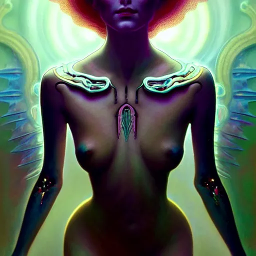 Prompt: extremely psychedelic beautiful cyborg queen of lsd infected by night. intricate, elegant, highly detailed, extremely lifelike photorealistic digital painting, artstation. steichen, gaston bussiere, tom bagshaw, cyberpunk alphonse mucha. elegant minimalism. anatomically correct. sultry. sharp focus. white. surreal lush hallucination