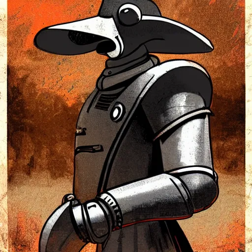 Prompt: fallout poster image of power armor plague doctor