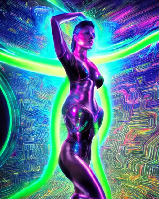 Image similar to a powerful energy psychedelic matrix woman, by alexander fedosav, hyper detailed digital matte painting, concept art, hyperrealism, 1 6 k resolution, cinema 4 d, 8 k resolution, trending on artstation, behance hd, a masterpiece, by stephan martiniere, particles, cel - shaded, power bright neon energy, by david a. hardy,