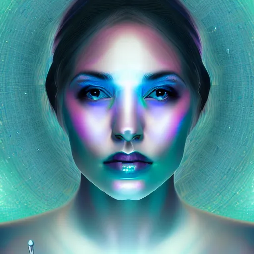 Image similar to face portrait of a woman, iridescent, sci - fi, futurism, face fractals by lois van baarle, cinematic, 8 k