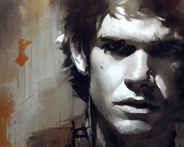 Image similar to portrait of young han solo young harrison ford in shades of grey but with brown by jeremy mann